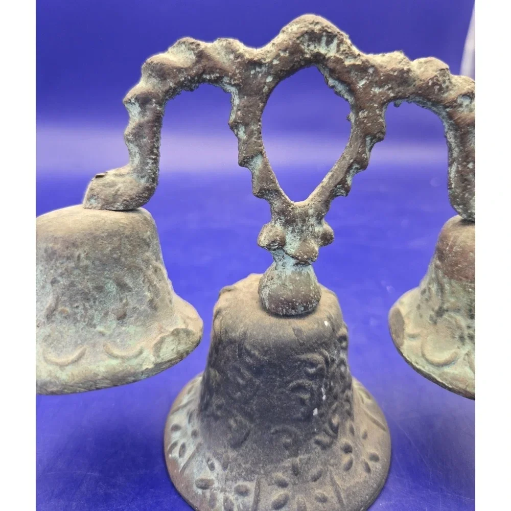 Bronze‎ Triple Bells Antique Patina  Mexi-Spanish Colonial Mission 1800's B#28